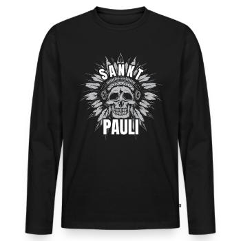 St Pauli. Éventail St pauli Éventail Paulianer Hamburger - T-shirt manches longues Premium bio Homme - noir - Devant - Nico (187cm)