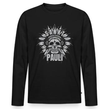 St Pauli. Éventail St pauli Éventail Paulianer Hamburger - T-shirt manches longues Premium bio Homme - noir - Devant - Nico (187cm)