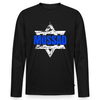 Mossad Israël Renseignement israélien Tel Aviv - T-shirt manches longues Premium bio Homme - noir - Devant - Nico (187cm)