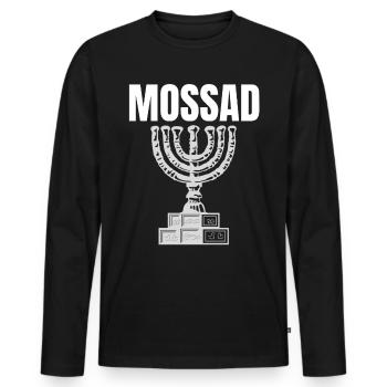 Mossad Israël Renseignement israélien Tel Aviv - T-shirt manches longues Premium bio Homme - noir - Devant - Nico (187cm)