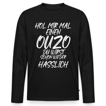 Ouzo disant pour les Grecs Un ouzo par jour - T-shirt manches longues Premium bio Homme - noir - Devant - Nico (187cm)