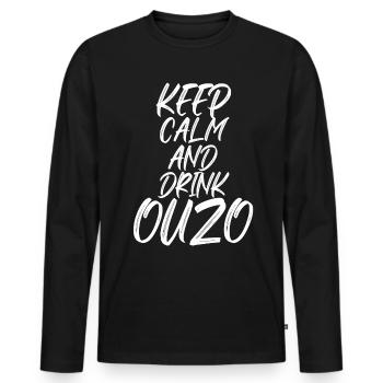 Ouzo disant pour les Grecs Un ouzo par jour - T-shirt manches longues Premium bio Homme - noir - Devant - Nico (187cm)