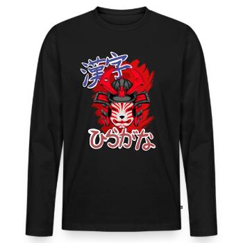 Kitsun Vaporwave Japanische Kami Vaporwave Kitsune - Männer Premium Bio Langarmshirt - Schwarz - Vorne - Nico (187cm)