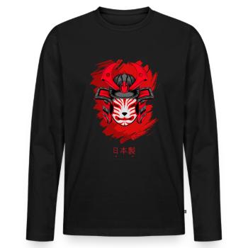 Kitsun Vaporwave Japanese Kami Vaporwave Kitsune - Men's Premium Organic Long Sleeve Shirt - black - Front - Nico (187cm)