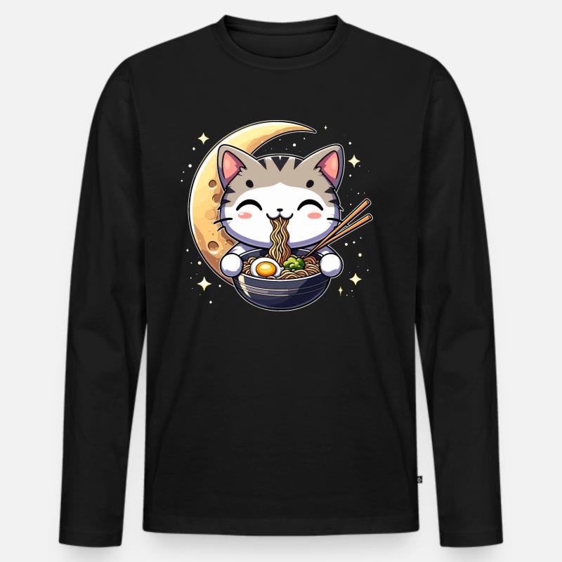 Anime Katze Ramen - Männer Premium Bio Langarmshirt - Schwarz