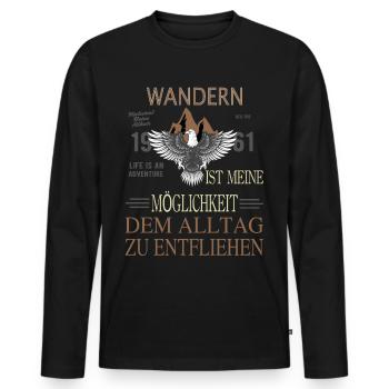 DEM ALLTAG ENTFLIEHEN - Natur - Wandern - Berg - Männer Premium Bio Langarmshirt - Schwarz - Vorne - Nico (187cm)