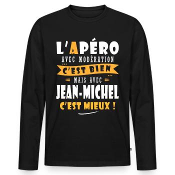 Humour Jean-Michel Apero Humour Drôles jean michel - T-shirt manches longues Premium bio Homme - noir - Devant - Nico (187cm)