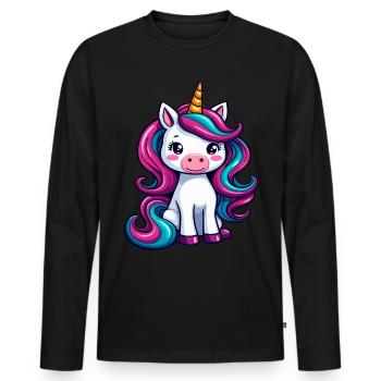Entzückendes Einhorn mit bunter Mähne - Männer Premium Bio Langarmshirt - Schwarz - Vorne - Nico (187cm)