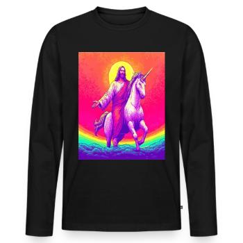 Jésus chevauchant la licorne – Rainbow Fantasy Art Design - T-shirt manches longues Premium bio Homme - noir - Devant - Nico (187cm)