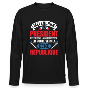 Votez Jean-Luc Mélenchon président 6ème république - T-shirt manches longues Premium bio Homme - noir - Devant - Nico (187cm)