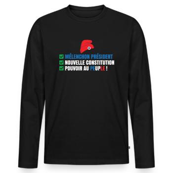Nouvelle constitution Jean-Luc Mélenchon peuple - T-shirt manches longues Premium bio Homme - noir - Devant - Nico (187cm)