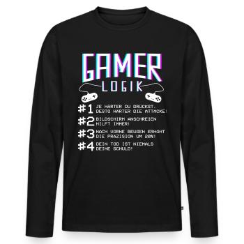 Logique de joueur lors du jeu Joueur de jeu Joueur joueur - T-shirt manches longues Premium bio Homme - noir - Devant - Nico (187cm)