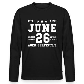 26. Geburtstag Juni Jahrgang 1996 Geschenkidee - Männer Premium Bio Langarmshirt - Schwarz - Vorne - Nico (187cm)