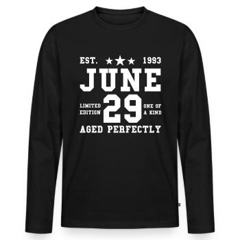 29ème anniversaire Juin né 1993 Idée cadeau - T-shirt manches longues Premium bio Homme - noir - Devant - Nico (187cm)