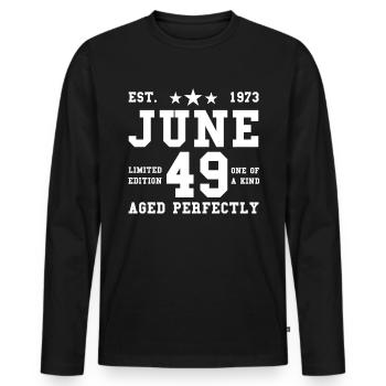 49th birthday June born 1973 Gift idea - Men's Premium Organic Long Sleeve Shirt - black - Front - Nico (187cm)