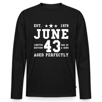 43ème anniversaire Juin né 1979 Idée cadeau - T-shirt manches longues Premium bio Homme - noir - Devant - Nico (187cm)