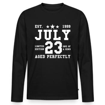 23ème anniversaire Juillet Né en 1999 Idée cadeau - T-shirt manches longues Premium bio Homme - noir - Devant - Nico (187cm)
