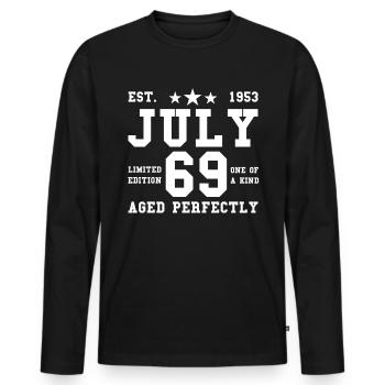 69th birthday July born 1953 Gift idea - Men's Premium Organic Long Sleeve Shirt - black - Front - Nico (187cm)