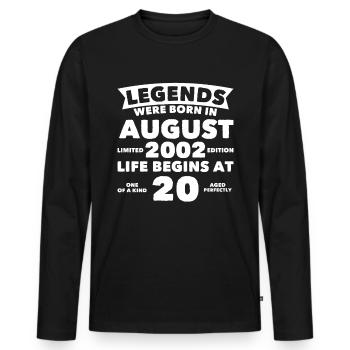 20. Geburtstag August Jahrgang 2002 Geschenkidee - Männer Premium Bio Langarmshirt - Schwarz - Vorne - Nico (187cm)