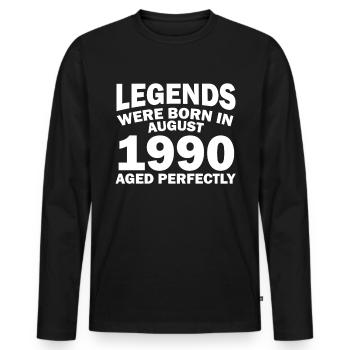 32ème anniversaire Août né 1990 Idée cadeau - T-shirt manches longues Premium bio Homme - noir - Devant - Nico (187cm)