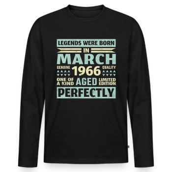57. Geburtstag März Jahrgang 1966 Vintage - Männer Premium Bio Langarmshirt - Schwarz - Vorne - Nico (187cm)