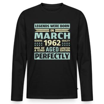 61ème anniversaire Mars Né 1962 Millésime - T-shirt manches longues Premium bio Homme - noir - Devant - Nico (187cm)