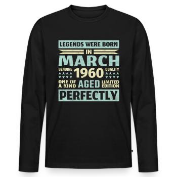 63. Geburtstag März Jahrgang 1960 Vintage - Männer Premium Bio Langarmshirt - Schwarz - Vorne - Nico (187cm)