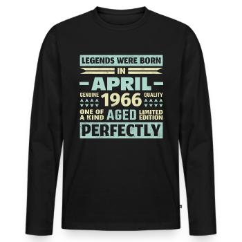 57. Geburtstag April Jahrgang 1966 Vintage - Männer Premium Bio Langarmshirt - Schwarz - Vorne - Nico (187cm)