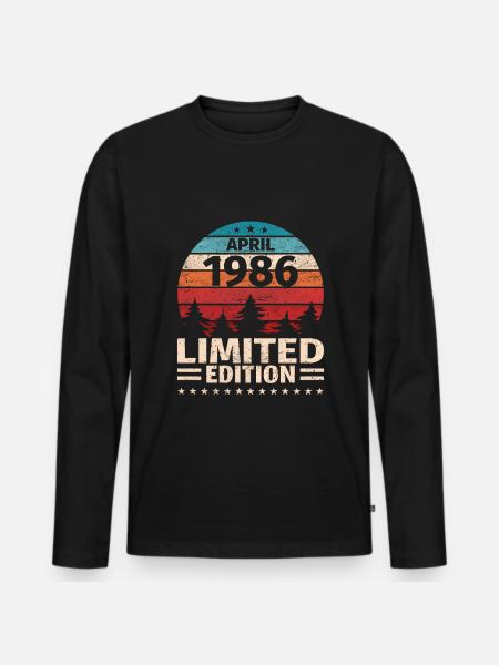 37-årsdag April Årgång 1986 Vintage - Ekologisk långärmad premium-T-shirt herr - svart
