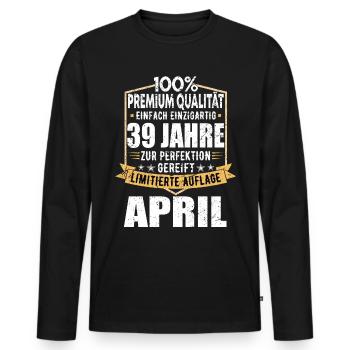 39. Geburtstag April Jahrgang 1984 Vintage - Männer Premium Bio Langarmshirt - Schwarz - Vorne - Nico (187cm)