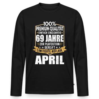 69. Geburtstag April Jahrgang 1954 Vintage - Männer Premium Bio Langarmshirt - Schwarz - Vorne - Nico (187cm)