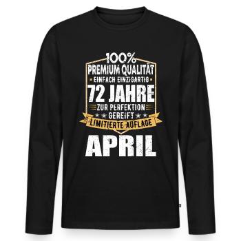 72. Geburtstag April Jahrgang 1951 Vintage - Männer Premium Bio Langarmshirt - Schwarz - Vorne - Nico (187cm)