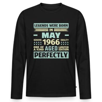 57th Birthday May Vintage 1966 Vintage - Men's Premium Organic Long Sleeve Shirt - black - Front - Nico (187cm)