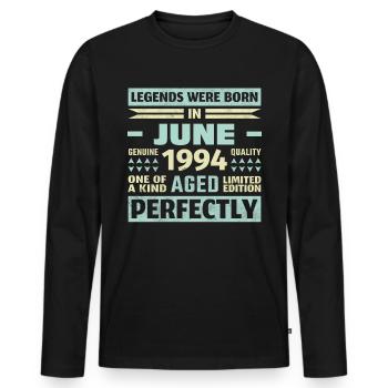 29. Geburtstag Juni Jahrgang 1994 Vintage - Männer Premium Bio Langarmshirt - Schwarz - Vorne - Nico (187cm)