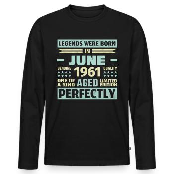 62. Geburtstag Juni Jahrgang 1961 Vintage - Männer Premium Bio Langarmshirt - Schwarz - Vorne - Nico (187cm)