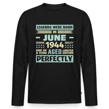 79. Geburtstag Juni Jahrgang 1944 Vintage - Männer Premium Bio Langarmshirt - Schwarz - Vorne - Nico (187cm)