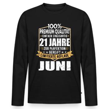21. Geburtstag Juni Jahrgang 2002 Vintage - Männer Premium Bio Langarmshirt - Schwarz - Vorne - Nico (187cm)