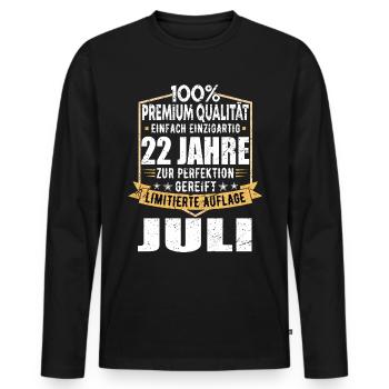 22. Geburtstag Juli Jahrgang 2001 Vintage - Männer Premium Bio Langarmshirt - Schwarz - Vorne - Nico (187cm)
