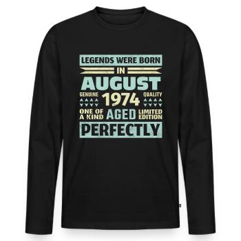 49th Birthday August Vintage 1974 Vintage - Men's Premium Organic Long Sleeve Shirt - black - Front - Nico (187cm)
