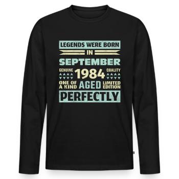 39th Birthday August Vintage 1984 Vintage - Men's Premium Organic Long Sleeve Shirt - black - Front - Nico (187cm)