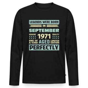 52ème anniversaire août millésime 1971 millésime - T-shirt manches longues Premium bio Homme - noir - Devant - Nico (187cm)