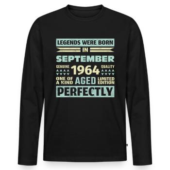 59th Birthday August Vintage 1964 Vintage - Men's Premium Organic Long Sleeve Shirt - black - Front - Nico (187cm)