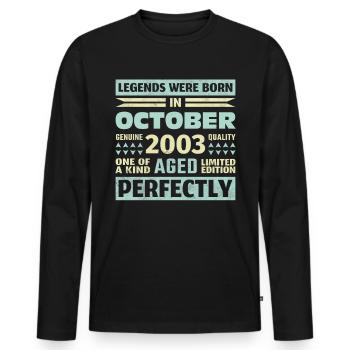 20ème anniversaire Octobre Millésime 2003 Millésime - T-shirt manches longues Premium bio Homme - noir - Devant - Nico (187cm)