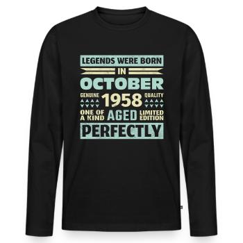 65th Birthday October Vintage 1958 Vintage - Men's Premium Organic Long Sleeve Shirt - black - Front - Nico (187cm)