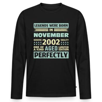 21. Geburtstag November Jahrgang 2002 Vintage - Männer Premium Bio Langarmshirt - Schwarz - Vorne - Nico (187cm)