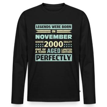 23. Geburtstag November Jahrgang 2000 Vintage - Männer Premium Bio Langarmshirt - Schwarz - Vorne - Nico (187cm)