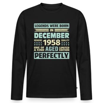 65th Birthday December Vintage 1958 Vintage - Men's Premium Organic Long Sleeve Shirt - black - Front - Nico (187cm)