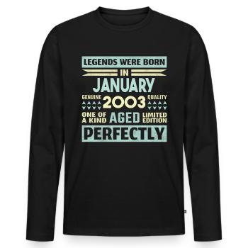 21e anniversaire janvier millésime 2003 idée cadeau - T-shirt manches longues Premium bio Homme - noir - Devant - Nico (187cm)