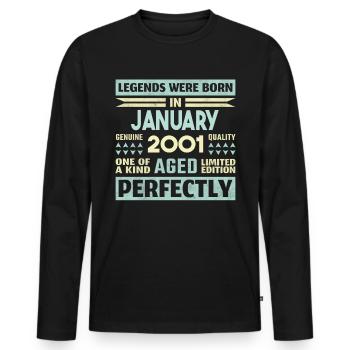 23. Geburtstag Januar Jahrgang 2001 Geschenkidee - Männer Premium Bio Langarmshirt - Schwarz - Vorne - Nico (187cm)