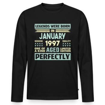 27ème anniversaire Janvier Vintage 1997 Idée cadeau - T-shirt manches longues Premium bio Homme - noir - Devant - Nico (187cm)